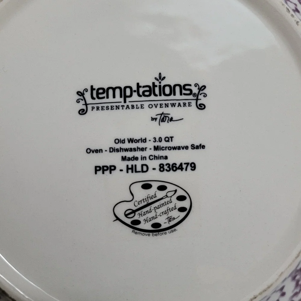 Temp-tations Old World 3qt Round Serving Bowl with Lid Purple Floral